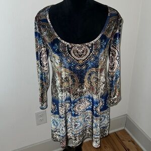 From The Heart Jaida soft velvet retro print dress tunic Sz L